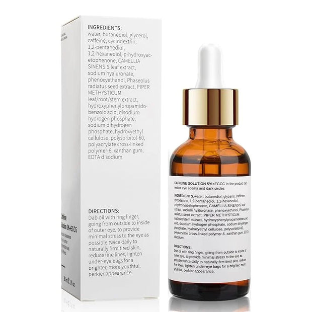 Caffeine Eye Serum with EGCG, 5% Caffeine Solution for Eyes Reduces Pigmentation and Puffiness, Under Eye Serum for Dark C...