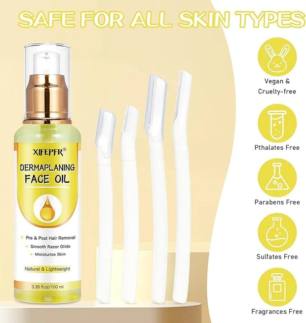 Dermaplaning Kit, Dermaplane Oil with Dermaplaning Tools, Shave Oil for Women, Softens Area Pre Shave & After Shave, Use w...