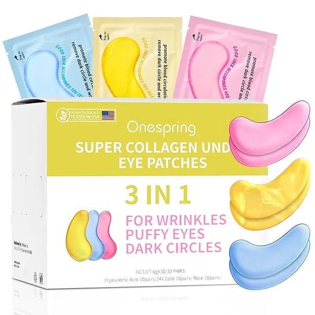 Under Eye Patches (30 Pairs) 24K Gold Eye Mask and Hyaluronic Acid Eye Patches for Puffy Eyes, Rose Eye Masks for Dark Cir...