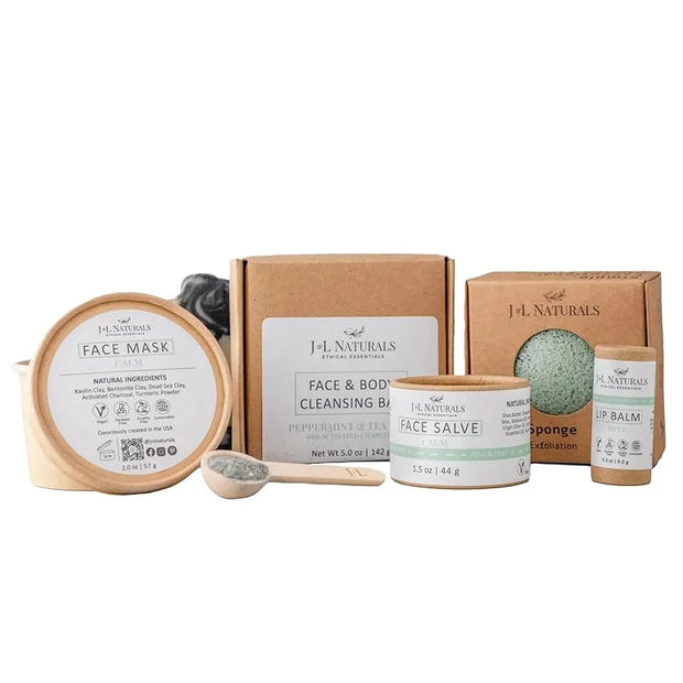 J&L Naturals Simple Skin Regimen Kit With Cleansing Bar, Face Salve, Konjac Sponge, Lip Balm | For Sensitive and Acne-Pron...
