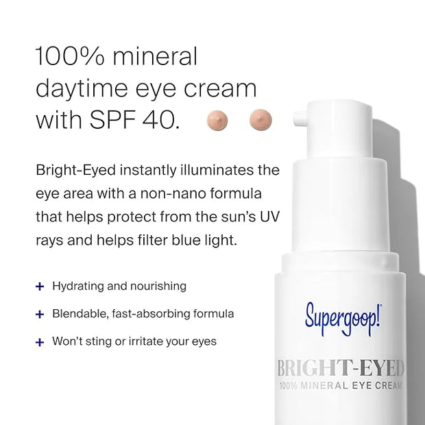 Supergoop! Bright-Eyed 100% Mineral Eye Cream - 0.5 fl oz, Pack of 2 - SPF 40 PA+++ Hydrating & Illuminating Mineral Sunsc...