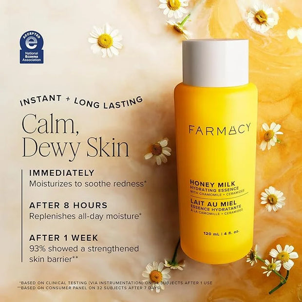 Farmacy Hydrating Essence - Hydrating Honey Milk Toner + Facial Essence to Soothe, Moisturize and Strengthen Skin Barrier ...