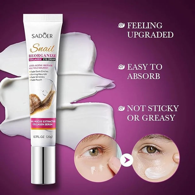 Snail Recombinant Collagen Eye Cream,Snail Repair Eye Cream with Snail Mucin Extract and Collagen,Anti-Aging Moisturizerfo...