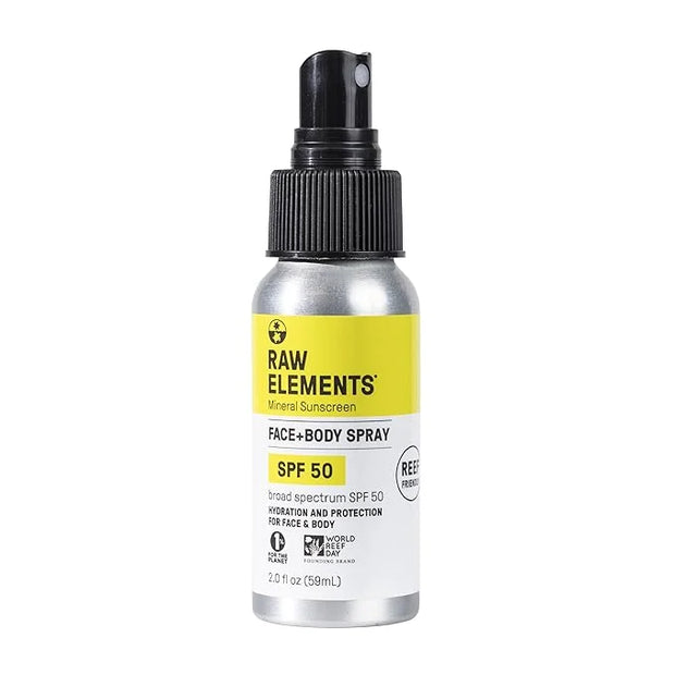 Raw Elements Face + Body Spray SPF 50 All-Natural Mineral Sunscreen - Reef Safe, Water Resistant, Broad Spectrum UVA/UVB P...