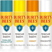 Burt's Bees 100% Natural Origin Rescue Lip Balm, Cooling Eucalyptus, Lemon, Honey, Unscented, 4 Tubes, Pack May Vary - Pro...