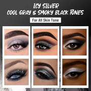 Black Eyeshadow Palette with Mirror Silver Gray Black Tones Matte Shimmer Smokey 6 Colors Mini Eye Shadow Pallet Travel Si...