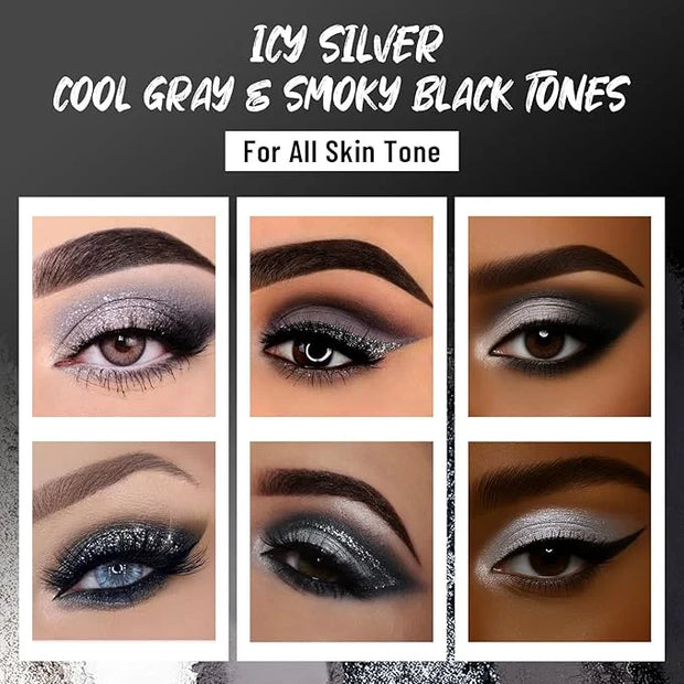 Black Eyeshadow Palette with Mirror Silver Gray Black Tones Matte Shimmer Smokey 6 Colors Mini Eye Shadow Pallet Travel Si...