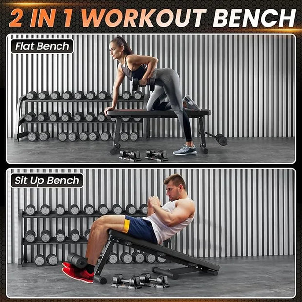 2 In 1 Adjustable Flat Weight Bench - 45.3'' Extended Gym,750LBS Sit 18'' Widened - Product Image