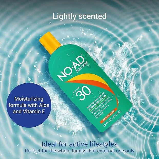 NO-AD SPF 30 Sunscreen Lotion | Broad Spectrum UVA/UVB Protection | Water Resistant | Octinoxate & Oxybenzone Free with mo...