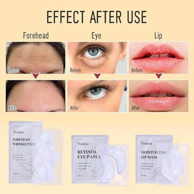 Forehead Wrinkle Patches,Under Eye Patches and Lip Mask 30 PCS. Face Masks Skincare With Retinol Serum For Anti-aging Puff...