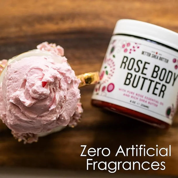 Rose Body Butter for Dry Skin with Whipped Shea Butter and Pure Essential Oil | Ultra Hydrating Rose Lotion for Women | Al...