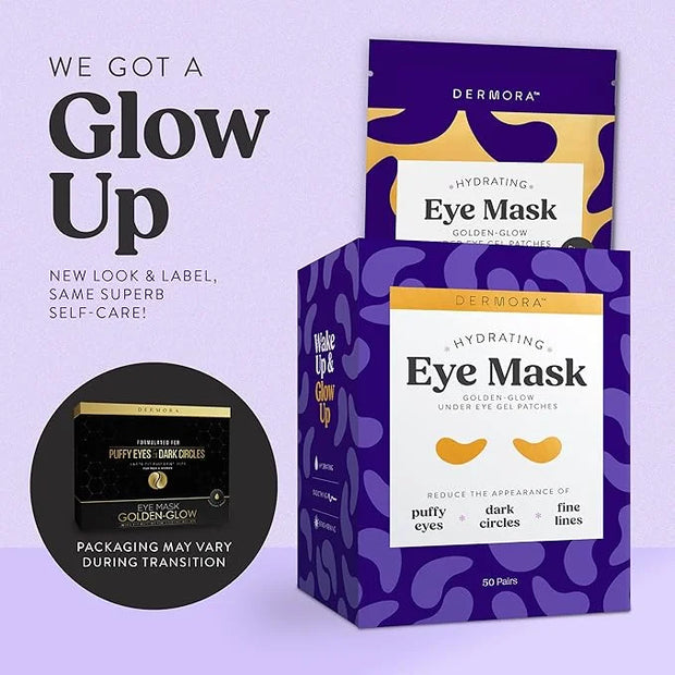 DERMORA Golden Glow Under Eye Patches (50 Pairs Eye Gels) - Rejuvenating Treatment for Dark Circles, Puffy Eyes, Refreshin...