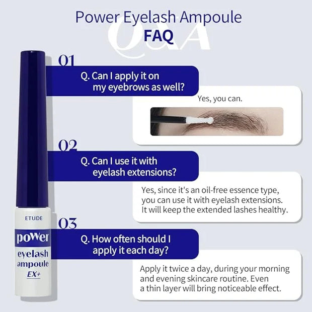 ETUDE Power Eyelash Ampoule 1+1 Set, Lash and Brow Treatment, Caffeine-Infused, Ultra Slim Tip, Lash Booster, Korean Makeu...