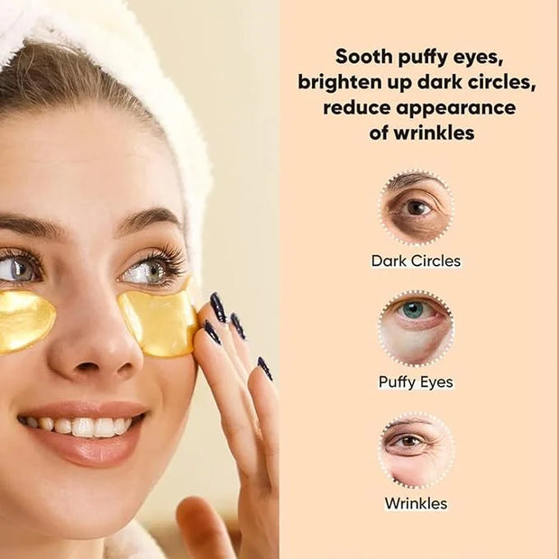 24k Golden Glow Under Eye Patches (30 Pairs Eye Gels), Collagen Eye Masks for Dark Circles and Puffiness, Bags, Relieves P...
