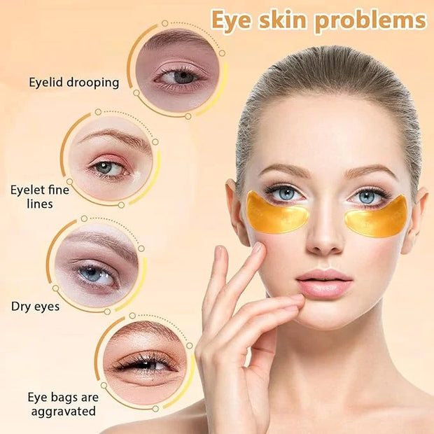 Jeffbaubl 50 Pairs 24K Gold Eye Mask,Under Eye Patches for Dark Circles and Puffiness,Eye Patches Gel Crystal Collagen Eye...