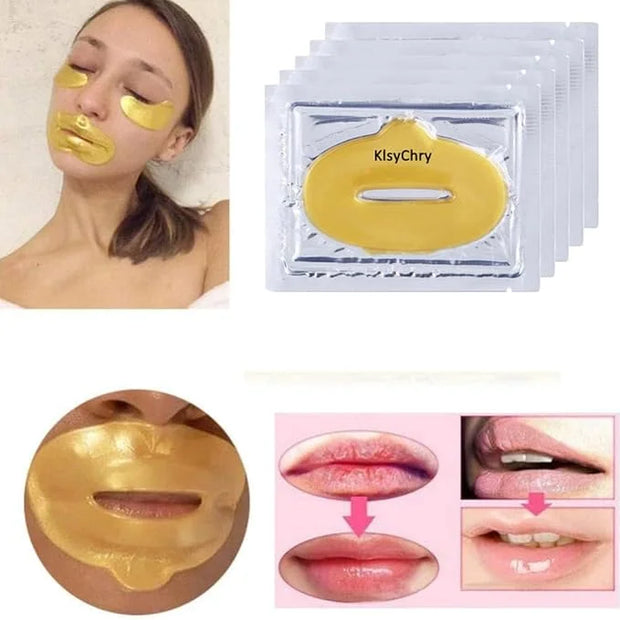 24K Gold Gel Crystal Collagen Lip and Eye Mask, 5 Pairs Gold Eye Mask Pads and 5 Pcs Gold Lip Patches for Moisturizing, An...