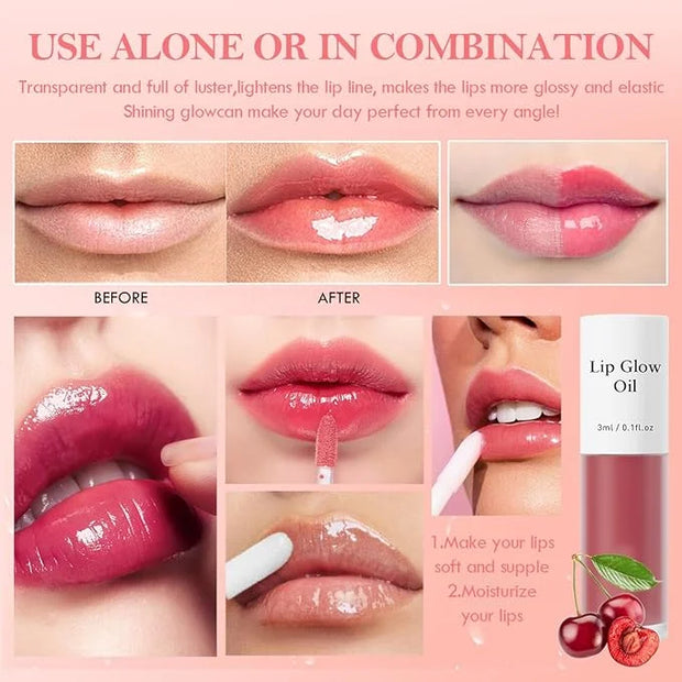 2Pcs Hydrating Lip Glow Oil,Plumping Lip Gloss,Moisturizing Transparent and Nourishing Non-stick Cup Fruit Flavored Lip Oi...