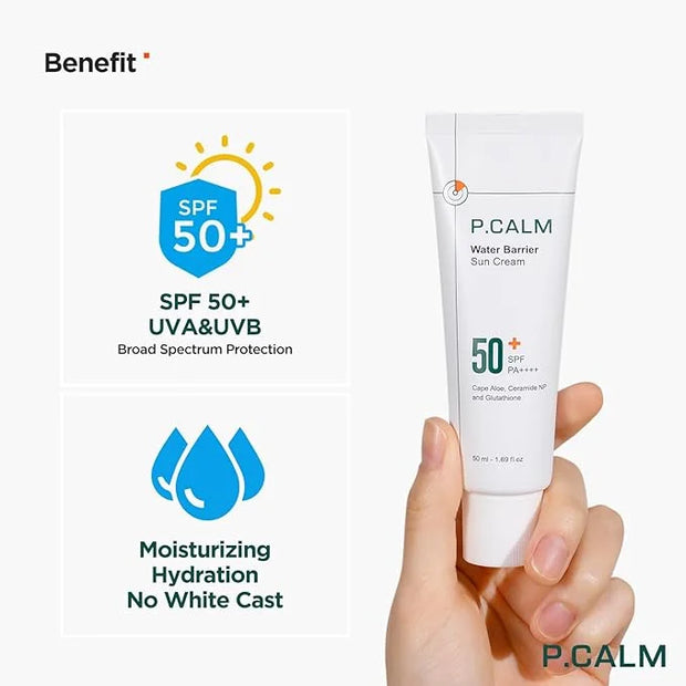 P.CALM Water Barrier Moisturizing Sun Cream Matte-Finish No White Cast SPF 50+ PA++++ Vegan Calming Moisture Daily Sunscre...