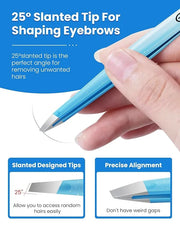 Expert Slant Tip Tweezers with Leather Case, GlamTweeler Sharp & Precision Stainless Steel Tweezer for Eyebrows, Facial Ha...