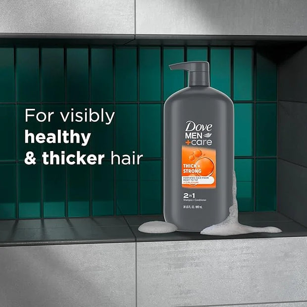 DOVE MEN + CARE 2-in-1 Shampoo + Conditioner Thick + Strong for Fortifying Hair from Root to Tip, with Calcium, 31 oz - Pr...