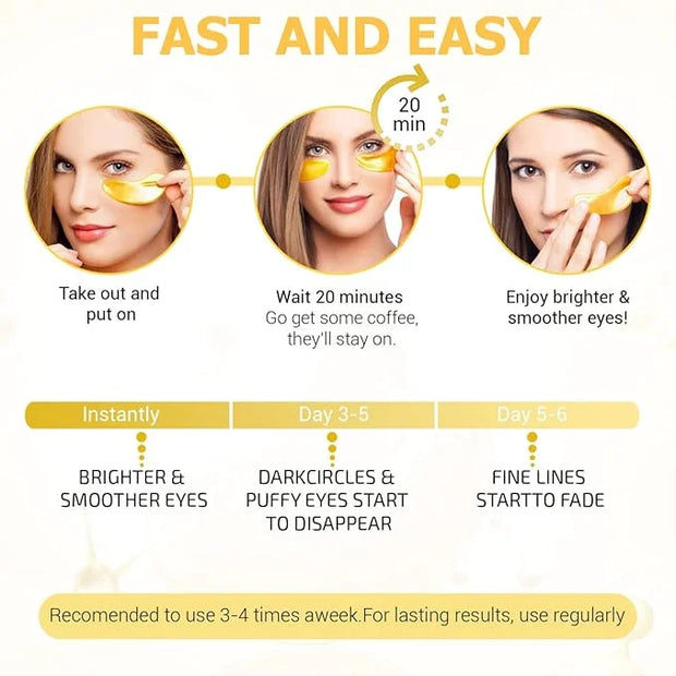 24K Gold Eye Masks for Dark Circles and Puffiness (6 Pairs) with Collagen, Aloe Vera & Hyaluronic Acid-Anti-Aging Under Ey...
