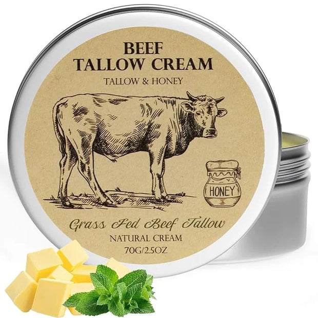Beef Tallow for Skin, Tallow and Honey Balm,Tallow Face Moisturizer, Natural Grass-Fed Beef Tallow Balm with Raw Honey Moi...
