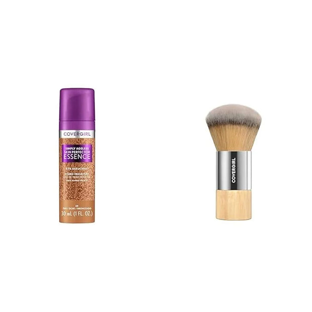 Covergirl Simply Ageless 60 Tan Foundation, Blending Brush - Skincare Makeup with Bakuchiol & Tranexamic Acid, Sheer Tint,...