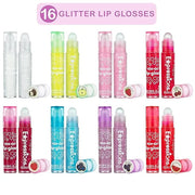 Expressions 16pc Roller-Ball Glitter Lip Gloss Set, 8 Assorted Fruit Flavored Roll On Rollerball Lip Gloss for Kids, Safe,...
