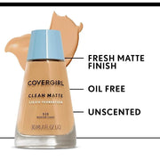 COVERGIRL Clean Matte Liquid Foundation, Perfect Beige 548, Pack of 1 - Product Image