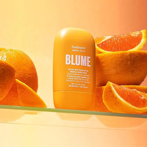 Blume Sunburst Broad Spectrum SPF 50 Mineral Sunscreen - Hydrating & Soothing Face Sunscreen with Zinc Oxide and Niacinami...