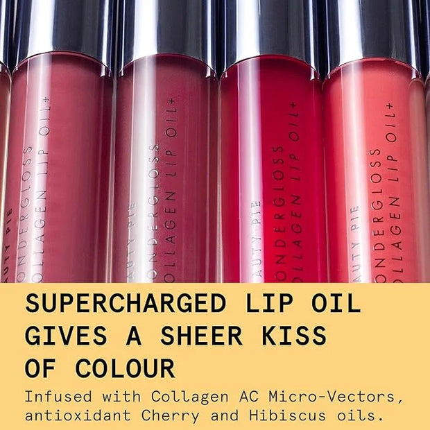 Beauty Pie Wondergloss Collagen Lip Oil + (Spicy Pink) – Hydrating, Plumping, Non-Sticky Gloss with Collagen AC Micro-Vect...