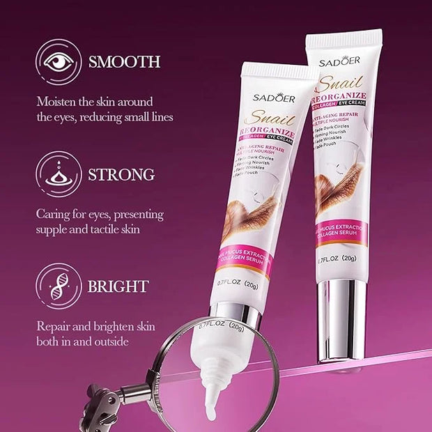 Snail Recombinant Collagen Eye Cream,Snail Repair Eye Cream with Snail Mucin Extract and Collagen,Anti-Aging Moisturizerfo...