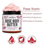 Rose Body Butter for Dry Skin with Whipped Shea Butter and Pure Essential Oil | Ultra Hydrating Rose Lotion for Women | Al...