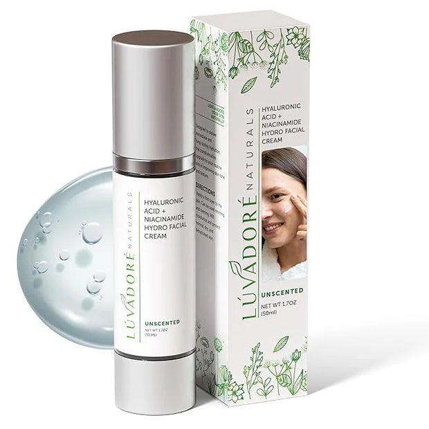 Hyaluronic Acid Niacinamide Facial Cream – Hydrating Face Moisturizer for Plump, Radiant Skin – Fast Absorbing Non-Greasy ...