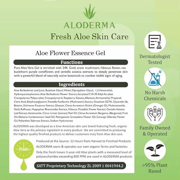 Aloderma Age-Defying 24K Gold Leaf Aloe Flower Essence Gel, Made within 12 Hours of Harvest - Luxurious Aloe Gel with Alla...