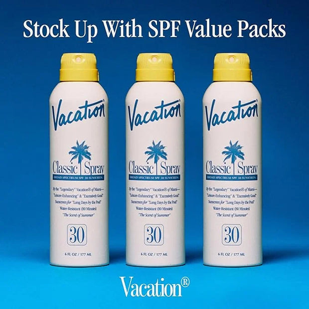 Vacation Classic Spray Sunscreen SPF 30 3-Pack, Broad Spectrum Sunscreen Spray, Vegan Sunblock Spray, Body Lotion with SPF...