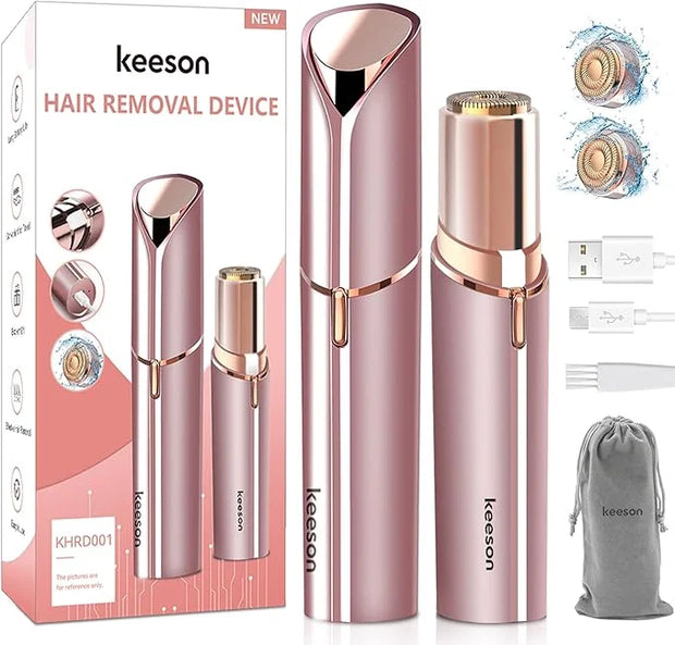 Facial Hair Removal for Women, Painless Womens Facial Hair Remover with 2 Replacement Heads, Lipstick-Sized, USB Rechargea...