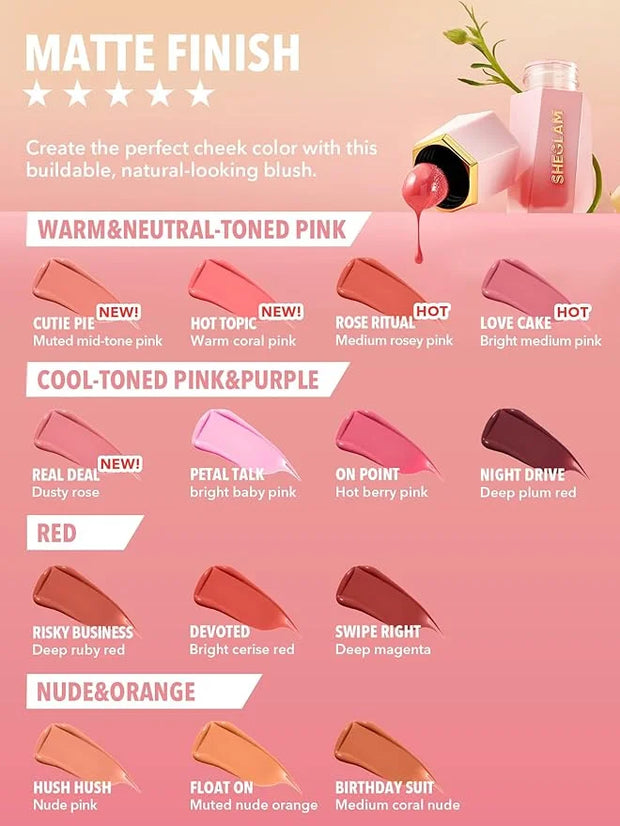 SHEGLAM Color Bloom Liquid Blush Makeup for Cheeks Matte Finish -Real Deal - Product Image