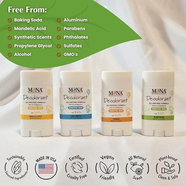 MONA Brands TRAVEL SIZE Deodorant for Kids | 100% Natural Kids Deodorants For Girls, Boys, Pre-Teens & Teens | Hypoallerge...