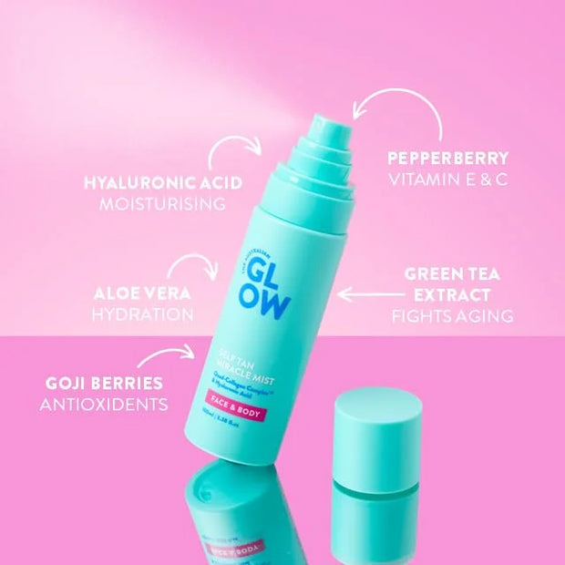 Australian Glow Miracle Mist, Self Tanner for Face & Body w/Quad-Collagen Complex & Hyaluronic Acid, 3.38 fl. oz / 100ml -...