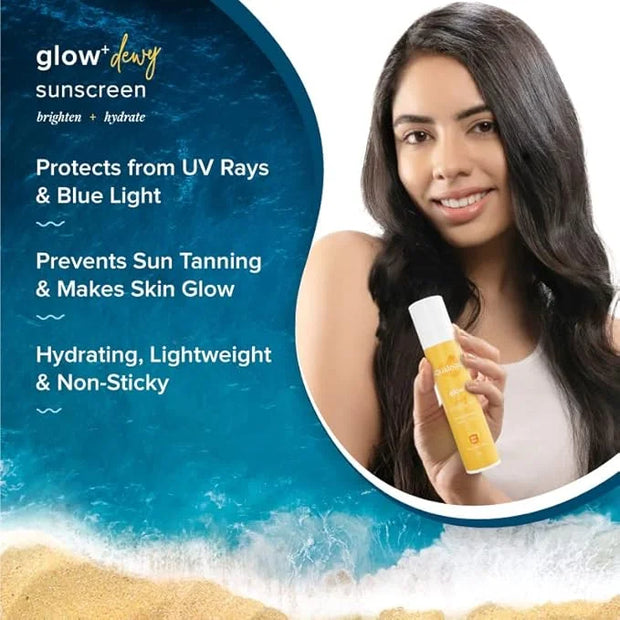 Glow+ Dewy Face Sunscreen with SPF 50+ & PA+++ | Blue Light Protection & No White Cast | Helps Give Glowing Skin with Papa...