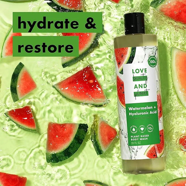 Love Beauty and Planet Plant-Based Body Wash Hydrate and Restore Skin Watermelon and Hyaluronic Acid Made with Plant-Based...