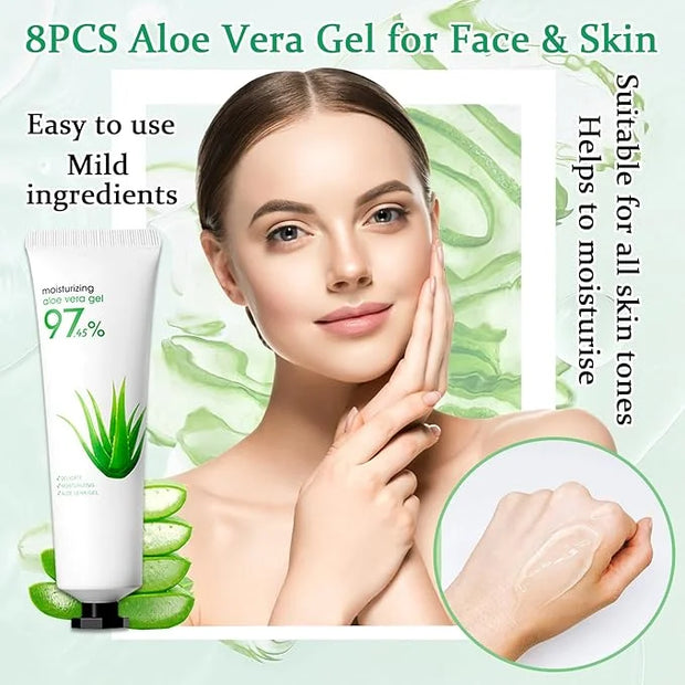 8PCS Aloe Vera Gel for Face & Skin,Organic Aloe Vera Gel,Hydrating After Sun Cream for Travel Size,Moisturizing Lotion for...