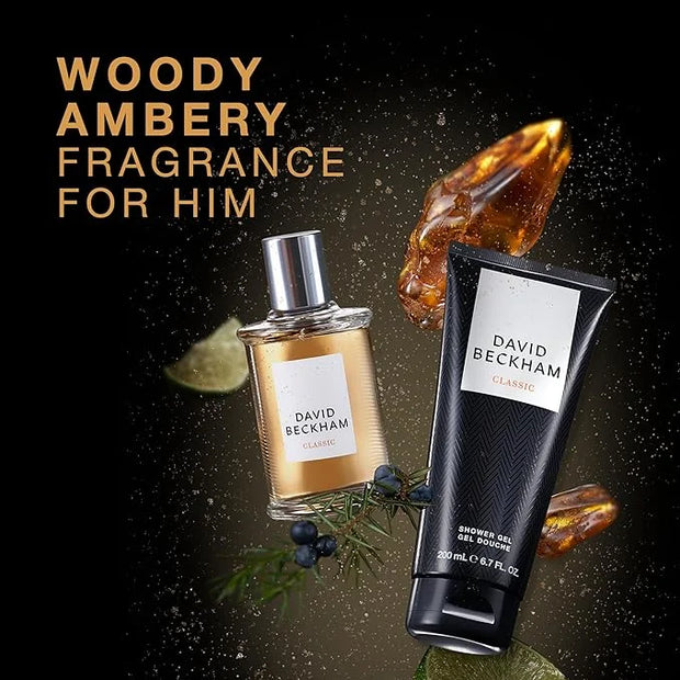 David Beckham Classic Eau de Toilette + Shower Gel Gift Set, Notes of Grapefruit, Cashmere Wood, and Musk, Men's Fragrance...