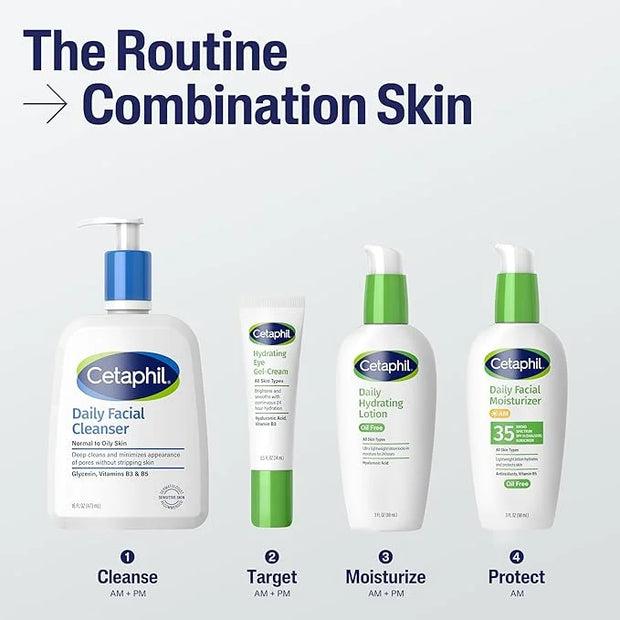 Cetaphil Daily Hydrating Lotion for Face, With Hyaluronic Acid, 3 fl oz, Lasting 24 Hour Hydration, for Combination Skin, ...
