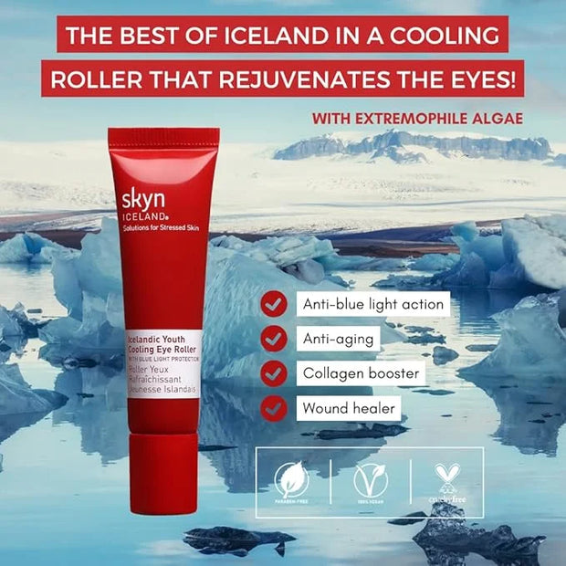 Skyn Iceland Icelandic Youth Cooling Eye Serum Hyaluronic Acid Skincare for Puffy Eyes Dark Circles & Wrinkles with Blue L...
