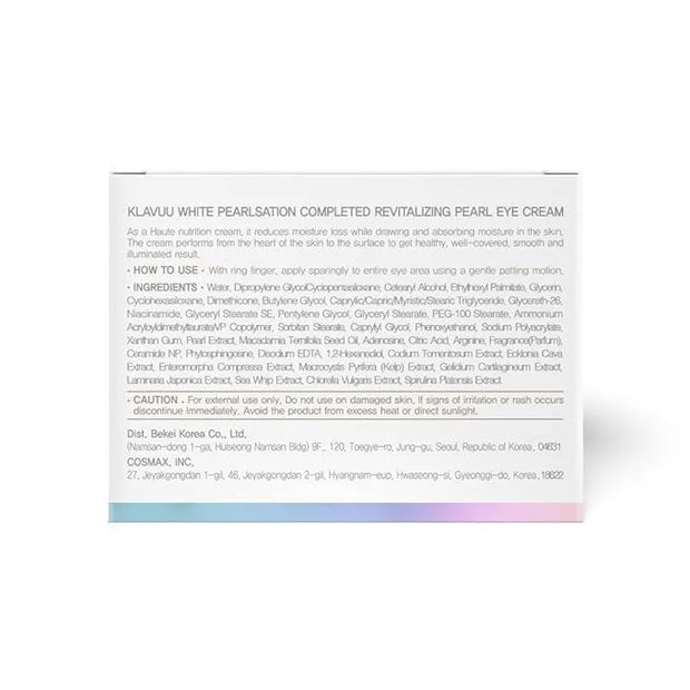 KLAVUU PEARLSATION Enriched Pearl Eye Cream – Face Moisturizer, Niacinamide, Enhances Skin Elasticity, Dark Circles Under ...