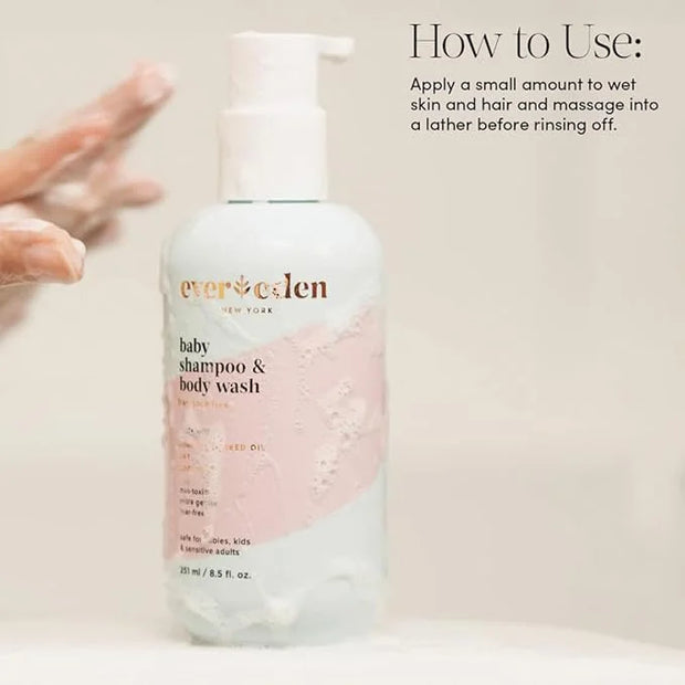 Evereden Baby Shampoo & Body Wash 2-in-1, 8.5 fl oz | Gentle, Non-Toxic, Fragrance-Free, Hydrating Formula for Sensitive S...