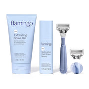 Flamingo Pubic Hair Razor for Women, Shaving Kit, 1 Razor, Exfoliating Shaving Gel 5 fl oz - Restorative Post Shave Serum ...