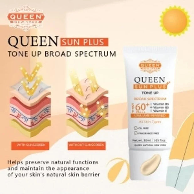 QUEEN SUN PLUS | TONE UP Sunscreen SPF 60 Primer-Anti Aging, Face Moisturizer- Vitamin B3, B5, E- Non-Greasy, Silky Touch,...